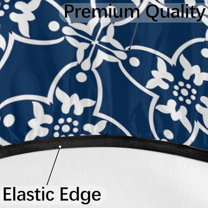 Navy Blue Mandala Outdoor Round Fitted Tablecloth with Umbrella Hole and Zipper, 45"-56" Elastic Patio Table Cloth Oil-Proof Waterproof Patio Table Cover for Picnic Party Camping