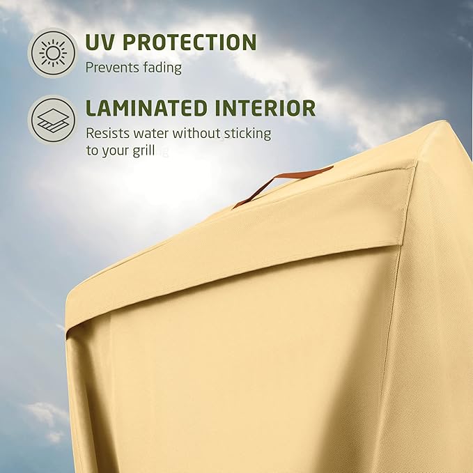 ZOBER Heavy Duty BBQ Grill Cover - 58 Inch Waterproof Double Layered Fits Weber Gas Grill Cover Charbroil Grill & Smoker - Gas Grill Covers w/Air Vents, Dual Handles - 600D Oxford Fabric, Mustard