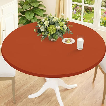 Smiry Round Spandex Tablecloth, Elastic Fitted Washable Tablecloths for 57"-68" Tables, Waterpoof Stretch Picnic Table Cover for Dining, Indoor and Outdoor, Rust