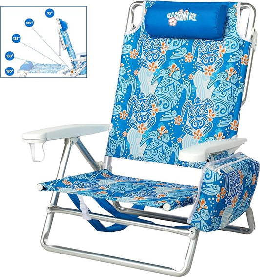 Old Bahama Bay Backpack Beach Chair, Aluminum Lightweight Reclining 5-Position Lounge Chair for Adults Heavy Duty Support 400 LBS Portable Folding with Cooler Bag Camping Chair for Sand Outdoor