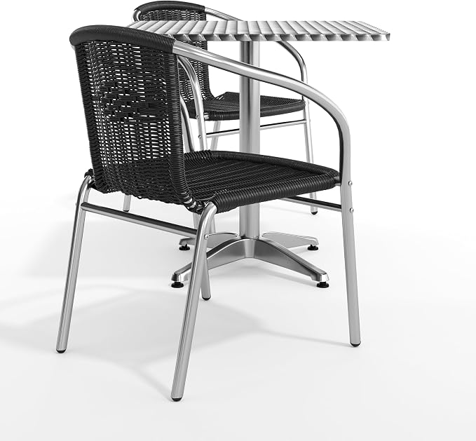 Flash Furniture 27.5'' Square Aluminum Indoor-Outdoor Table Set with 2 Black Rattan Chairs | Indoor/Outdoor Use, Black Rattan Chairs