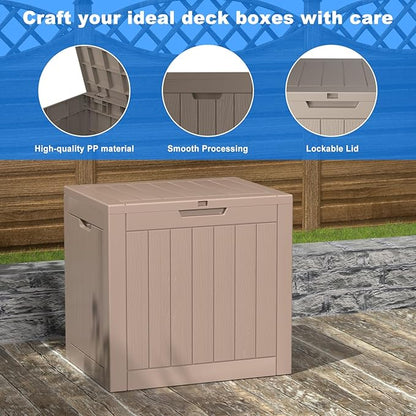 Waterproof Outdoor Storage Box, 30 Gallon Lockable Deck Box, UV-Resistant Outside Storage Bin With Hydraulic Lid For Patio Furniture, Cushion Organizer, Garden Tools, Pool Accessories (Grey