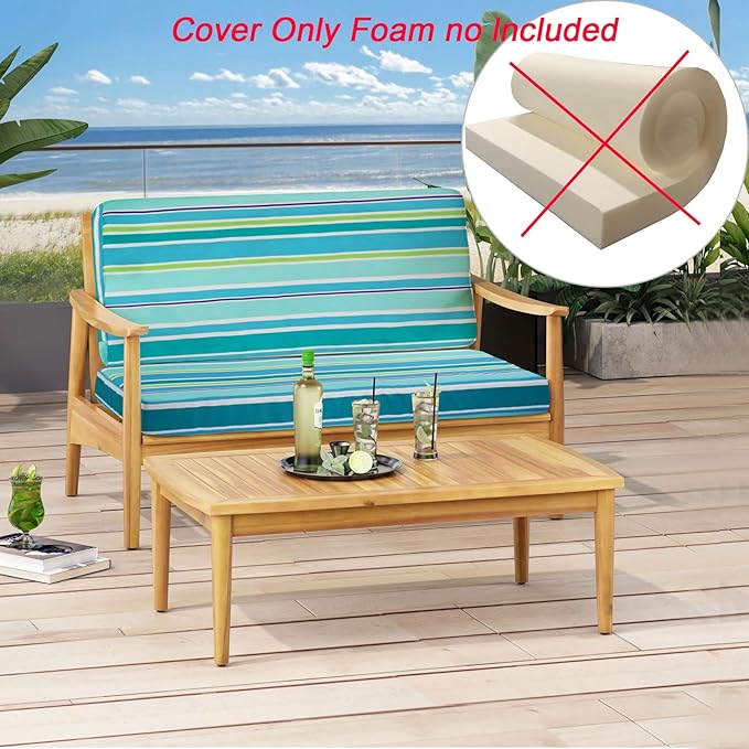 NettyPro Patio Bench Swing Loveseat Cushion Covers, Water Resistant UV Protection Outdoor Furniture Cushion Slipcovers with Zipper, Stripes Turquoise, 42 x 18 x 3 Inch