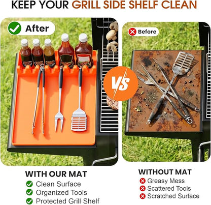 Silicone Grill Mats Compatible with Blackstone, Spatula Tools Mat with Drip Pad, Griddle Mats BBQ Grill Accessories, Side Shelf Pad for Kitchen Counter Outdoor Grill, Easy Clean, Orange