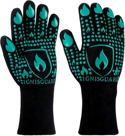 BBQ & Grill Gloves, Oven Gloves, 1472°F Silicone Oven Mitts Heat Resistant Grilling Gloves Fireproof Non-Slip for Barbecue Cooking Baking Smoking, 1-Pair (Green, Large)