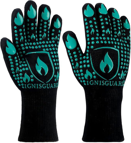BBQ & Grill Gloves, Oven Gloves, 1472°F Silicone Oven Mitts Heat Resistant Grilling Gloves Fireproof Non-Slip for Barbecue Cooking Baking Smoking, 1-Pair (Green, Large)