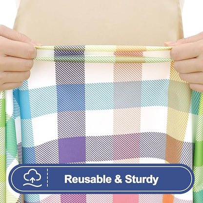 Smiry Picnic Table Cloth 2 Pack, Waterproof Elastic Fitted Tablecloths for 8FT Rectangle Tables, Washable Polyester Buffalo Plaid Tablecloth for Camping & Outdoor (Yellow & Green, 30" x 96")