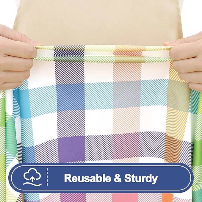 Smiry Picnic Table Cloth 2 Pack, Waterproof Elastic Fitted Tablecloths for 6FT Rectangle Tables, Washable Polyester Buffalo Plaid Tablecloth for Camping& Outdoor (Yellow & Green, 30" x 72")