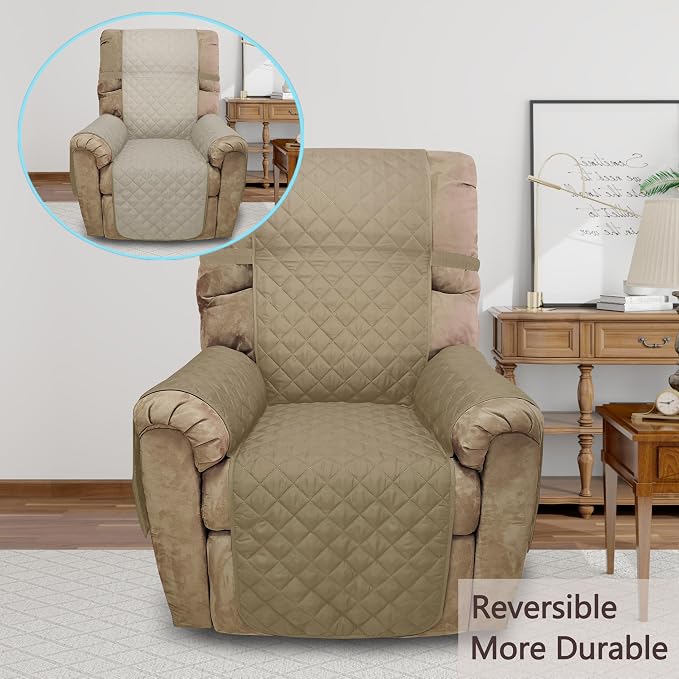 Reversible Chair Covers for Recliner Oversized, Camel/Beige | Recliner Oversized Covers for Living Room with Elastic Straps, Water Repellent, Chair Protectors Covers for Dogs