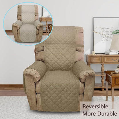 Reversible Chair Covers for Recliner Oversized, Camel/Beige | Recliner Oversized Covers for Living Room with Elastic Straps, Water Repellent, Chair Protectors Covers for Dogs