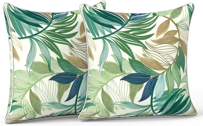LVTXIII Outdoor Throw Pillow Covers Waterproof Tropic Accent Pillow Cases Fluffy Outdoor Cushion Covers for Garden and Patio Furniture Decoration, 16x16, 2 Pack, Lush Leaf Green