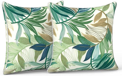 LVTXIII Outdoor Throw Pillow Covers Waterproof Tropic Accent Pillow Cases Fluffy Outdoor Cushion Covers for Garden and Patio Furniture Decoration, 16x16, 2 Pack, Lush Leaf Green