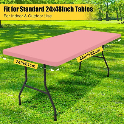 Smiry Rectangle Picnic Table Cloth, Waterproof Elastic Fitted Tablecloths for 4 Foot Tables, Washable Polyester Table Cover for Camping, Indoor and Outdoor (Dusty Pink, 24"x48")