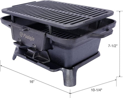 Oval Grill Outdoor, Portable Charcoal Grill and Tabletop Skillet,Enameled, Durable, Small Charcoal, Camping Stove, Hibachi (Black2)