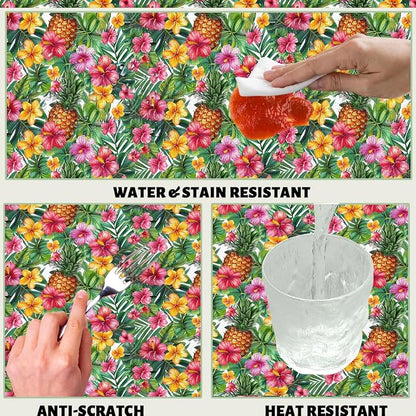 Hawaiian Decorative Rectangle Table Cloth Tropical Flower Pineapple Palm Leaves Rectangle Table Cloth Kitchen Table Decorations for Home Dinner Party 52" x 70" 4-6 Seats