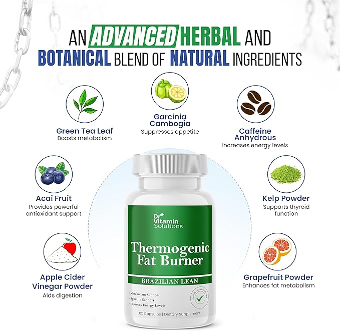 Thermogenic Fat Burner for Women and Men, 120 Count (4 Month Supply) - Appetite Suppressant for Weight Loss, Belly Fat Burner with Green Tea, Energy and Metabolism Booster, Non-GMO - Dr Vitamin