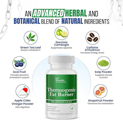 Thermogenic Fat Burner for Women and Men, 120 Count (4 Month Supply) - Appetite Suppressant for Weight Loss, Belly Fat Burner with Green Tea, Energy and Metabolism Booster, Non-GMO - Dr Vitamin