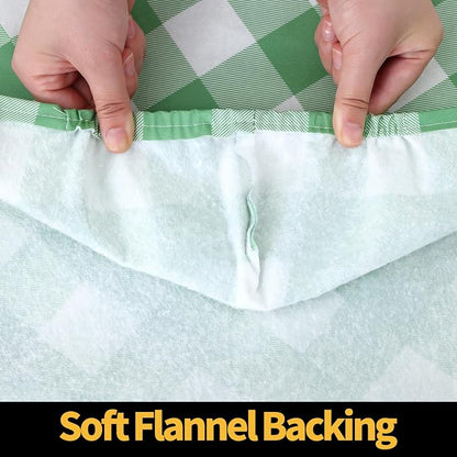 Smiry Rectangle Picnic Table Cloth, Elastic Waterproof Fitted Vinyl Tablecloths, Flannel Backed Buffalo Plaid Table Covers for Dining, Camping, Outdoor (Sage Green and White, 36" x 96")