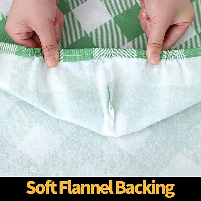Smiry Rectangle Picnic Table Cloth, Elastic Waterproof Fitted Vinyl Tablecloths, Flannel Backed Buffalo Plaid Table Covers for Dining, Camping, Outdoor (Sage Green and White, 18" x 72")