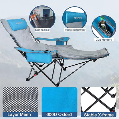 2-Pack Reclining Camping Chair 4 Position with Foot Rest Comfortable for Adults 265Ibs Folding Lounger Mesh Beach Chair with Cooler Bag,Cotton Cushion and Cup Holder for Outdoor Patio