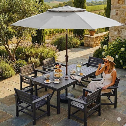 Patio Umbrella, 2 Tier Outdoor Table Umbrella, Large Vented Market Umbrellas with Push Button Tilt and Crank, 8 Sturdy Ribs for Backyard, Deck, Pool, UPF50+ UV Protection