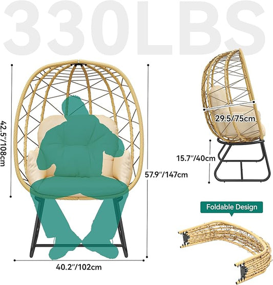 YITAHOME Egg Chair with Stand, Outdoor Egg Chair w/Premium PE Rattan Beige | 330lbs Egg Chair w/Weatherproof Rattan Weave & Strong Iron Frame, Patio Egg Chair w/Plush Cushion for Comfort, Easy Assembly