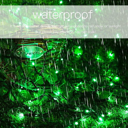 Solar Christmas String Lights, Green 200Led, Outdoor Waterproof | 2 Pack Total 400Led 144Ft 8 Mode, IP44 Outside Halloween Fairy Lights for Tree, Garden, Patio, Lawn, Party, Yard Decorations