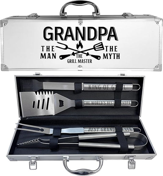 Grandpa Gifts, Gifts for Grandpa Fathers Day from Grandkids - Heavy Duty Grilling Accessories Kit for Backyard BBQ, Thick Stainless Steel Grill Utensils with Non-Slip Handle Tool Birthday