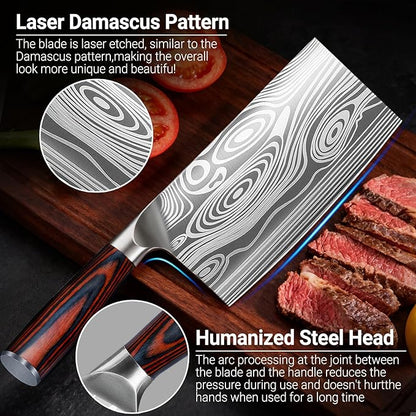 Meat Cleaver Knife Ultra Sharp Kitchen Knife 8 Inch, High Carbon Stainless Steel Butcher Knife with Wooden Handle, Chinese Cleaver for Meat Cutting Vegetable Slicing Perfect Birthday Gifts