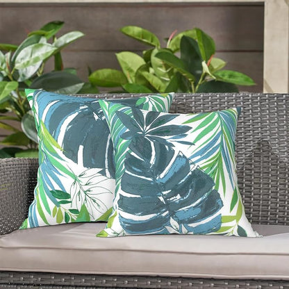 LVTXIII 2 Pack Outdoor Throw Pillow Covers for Patio Furniture, 16x16 Inch Square Pillow Case, Water-Repellent Cushion Covers for Garden, Porch, Sofa, Islamorada Blue Green