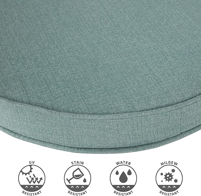 Set of 2 Outdoor 18 inch Round Patio Dining Chair Pads – Comfortable Fiber-Filled Seat Cushions with Ties, Reversible Polyester Fabric - Seaglass