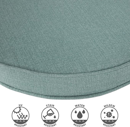 Set of 2 Outdoor 18 inch Round Patio Dining Chair Pads – Comfortable Fiber-Filled Seat Cushions with Ties, Reversible Polyester Fabric - Seaglass