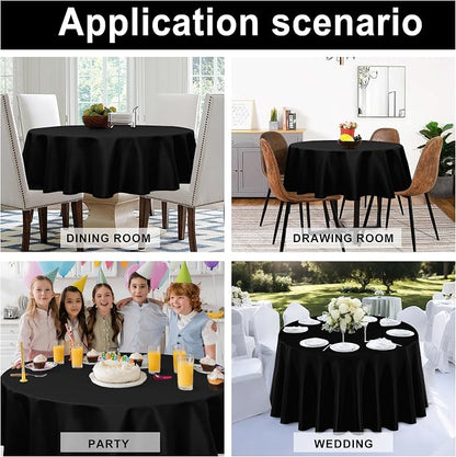 DWCN Round Tablecloth 120 Inch - Waterproof & Stain Resistant Spillproof Washable Polyester Fabric for Dining Room Kitchen, Dining, Party, Weddings and Restaurants, Black