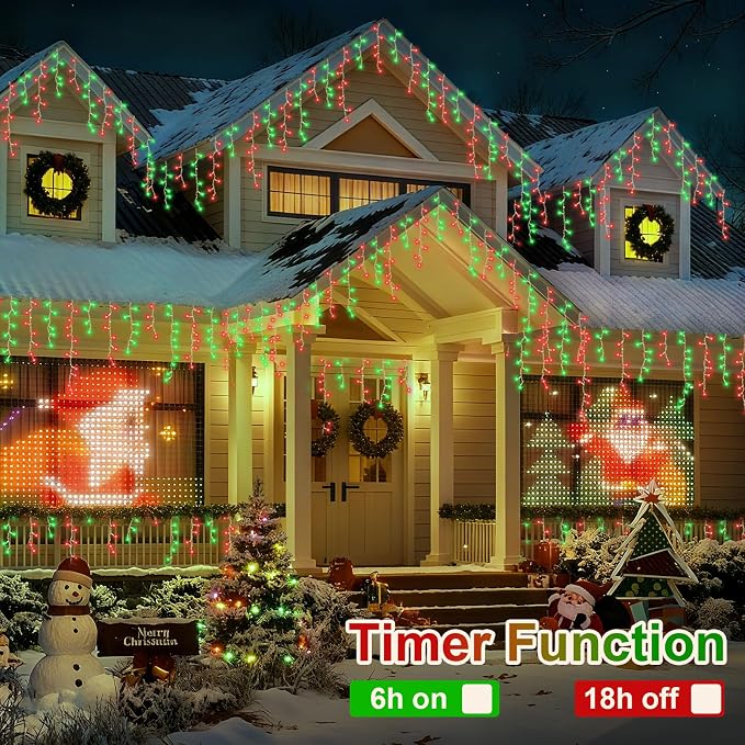 YEGUO 66ft 800 LED Red and Green Icicle Lights Outdoor Waterproof, 160 Drops Icicle String Lights Connectable, 8 Modes Icicle Christmas Lights with Memory Timer