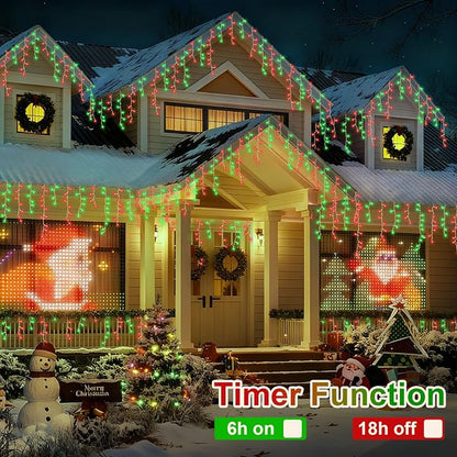 YEGUO 33ft 400 LED Red and Green Icicle Lights Outdoor Waterproof, 80 Drops Icicle String Light Connectable, 8 Modes Icicle Christmas Lights with Memory Timer
