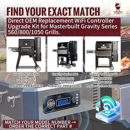 WiFi Controller Combo Set Replacement for Masterbuilt Gravity Series 560/800/1050 Digital Charcoal Grill - Full Kit with WiFi Control Panel, RTD Probe, 4 Meat Probes, 3 Door Switches & Power Adapter