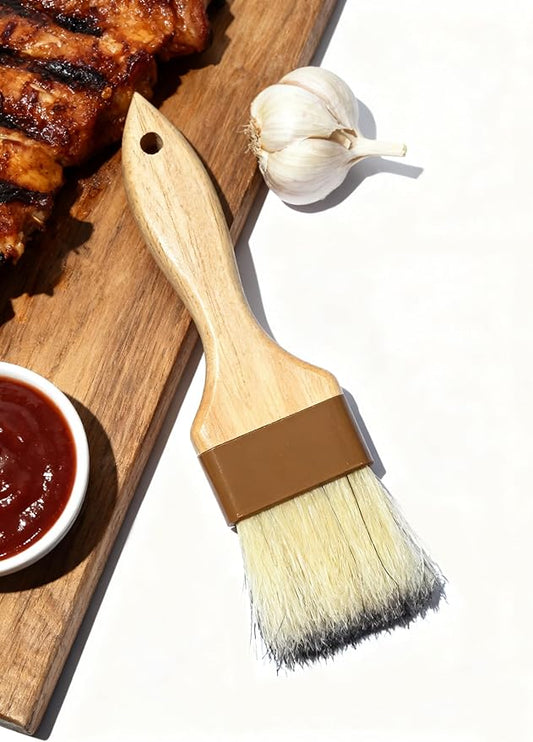 Pastry Basting Brush for Baking and Cooking - Natural Boar Bristle, Wood Handle, Food-Grade & Heat-Resistant, Non-Shedding, Ideal for Butter, Egg Wash, Oil, Sauce, Marinade, BBQ & Glazing