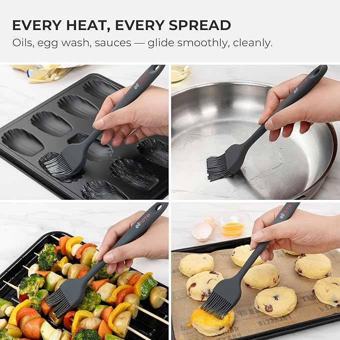 Elihome × Peanuts Silicone Basting Brush (8.75”) – Heat Resistant to 600°F, Food-Grade Platinum Silicone, Seamless 1-Piece Design, Non-Stick Safe, Dishwasher Safe, Dark Grey