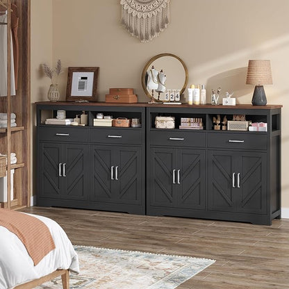 knoworld Buffet Sideboard with Storage Farmhouse with 4 Doors, 47'' Large Kitchen Storage Cabinet Wood Coffee Bar Cabinet Buffet Table with Shelves for Kitchen, Dining Room, Entryway