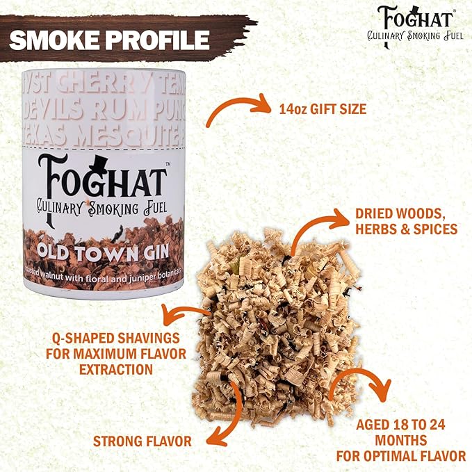 Cocktail Smoker Wood Chips - 14oz Old Town Gin Walnut & Juniper Botanicals Shavings for Smoker, Whiskey & Drink Infuser Kit - Culinary Wood Smoking Chips for Cocktail Smoke Gun & Drink Smokers