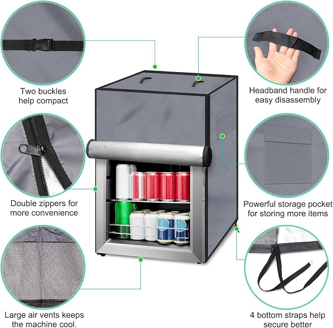 Outdoor Refrigerator Cover Outdoor Dustproof Freezer Covers for Protecting Upright Freezers/Beverage Refrigerator Compact 3.0 Cubic Foot Freezer (Silver-22" x 23" x 34")