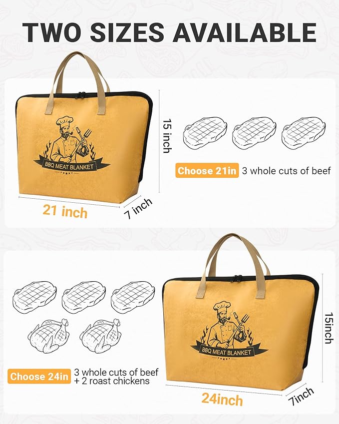 BBQ Blanket for Resting Meat,21in Reusable Insulated Meat Resting Bag with Wide Mouth for Brisket, Turkey,Pork Shoulder,Grill and Smoker Accessories,Camping Outdoor Gifts for Men Dad