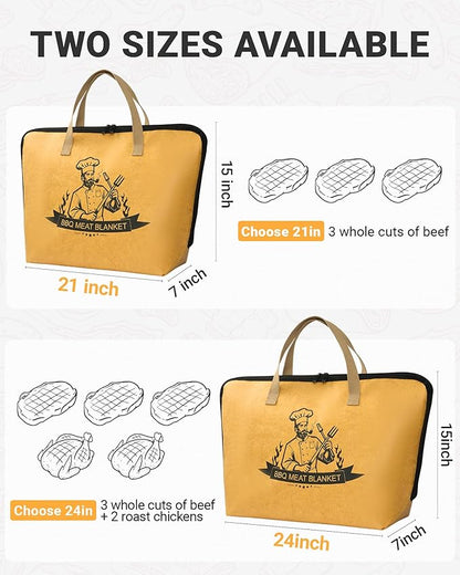 BBQ Blanket for Resting Meat,24in Reusable Insulated Meat Resting Bag with Wide Mouth for Brisket,Turkey,Pork Shoulder,Grill and Smoker Accessories,Camping Outdoor Gifts for Men Dad