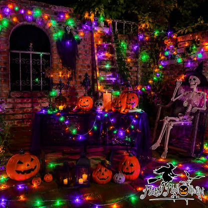 YEGUO 165ft 500 LED Halloween String Lights, Clear Wire Christmas String Lights Indoor, 8 Modes Twinkle Tree Lights Plug in with Timer Memory(Orange Purple and Green)