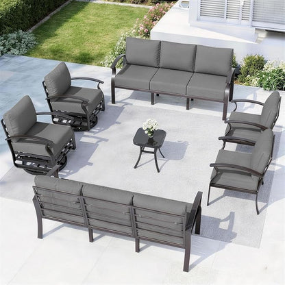 ALAULM Aluminum Patio Furniture Set with 2 Swivel Chairs 10-seat Metal Outdoor Furniture Patio Sectional Sofas Patio Conversation Set w/5.1" Cushions for Patio, Backyard, Poolside-Grey