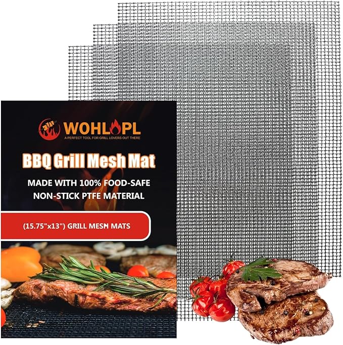 Grill Mesh Mat for Outdoor Grilling, Non-Stick BBQ Grill Mat Resuable and Easy to Clean, Works on Gas, Charcoal, Electric Grill 15.7x13 Inch (3 pcs)