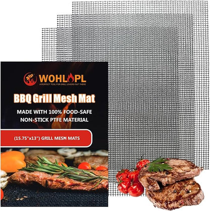 Grill Mesh Mat for Outdoor Grilling, Non-Stick BBQ Grill Mat Resuable and Easy to Clean, Works on Gas, Charcoal, Electric Grill 15.7x13 Inch (3 pcs)