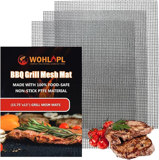 Grill Mesh Mat for Outdoor Grilling, Non-Stick BBQ Grill Mat Resuable and Easy to Clean, Works on Gas, Charcoal, Electric Grill 15.7x13 Inch (3 pcs)
