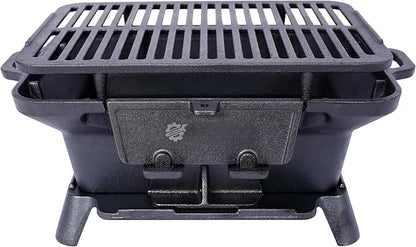 LuckyNote Oval Iron Grill Outdoor, Portable Charcoal Grill and Tabletop Cast Iron Skillet - 100% Cast Iron, Durable, Small Charcoal Grill, Camping Stove, Hibachi Grill Black