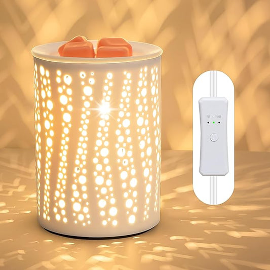 PALANCHY Electric Wax Melt Warmer with Timer 2/4/8 Hour, Ceramic Wax Warmer | Oil Burner With Soft Glow Starry Night Light, 2 Bulb 25W Included. Wax Melter For Scented Wax Electric For Nightstand & Shelf